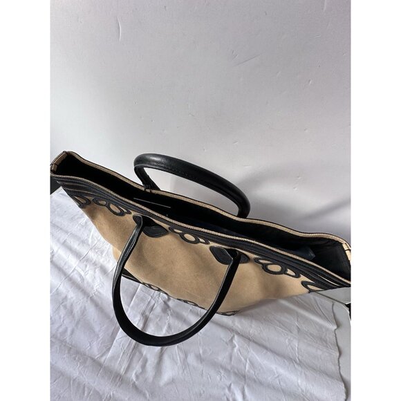 BODE Trefoil Tote Bag Black Beige Suede Leather - Picture 5 of 11
